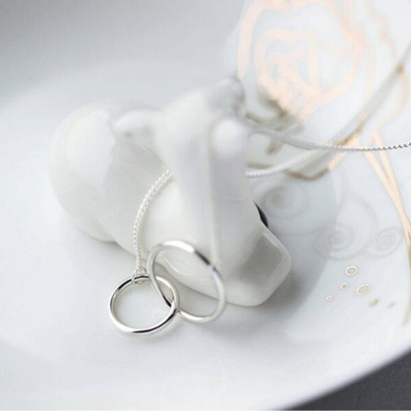 NEW 925 Sterling Silver Double Circle Necklace - Picture 4 of 8